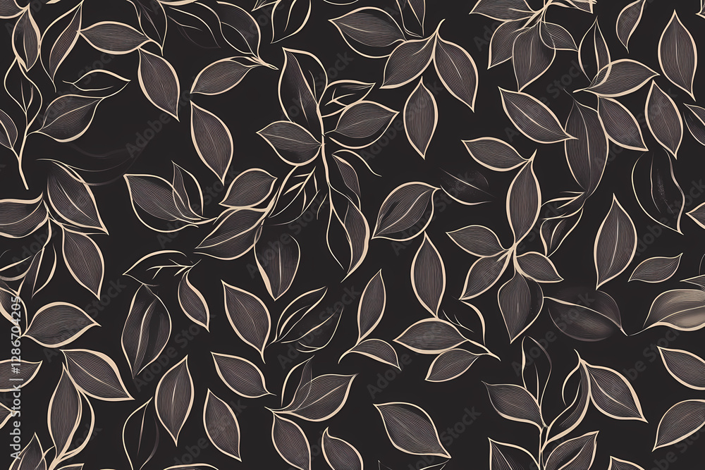 Poster elegant foliage: a sophisticated, seamless pattern features stylized leaves with intricate details, 
