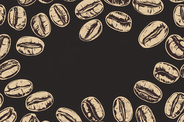 Artistic Coffee Bean Design: An artistic and detailed illustration of coffee beans forming a decorative border on a dark backdrop. It invokes a sense of warmth and energy that coffee often provides. 
