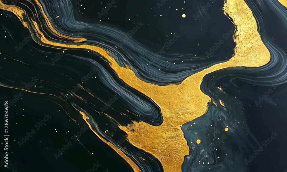 Poster Exploring abstract art with swirling patterns and golden accents in a dark backdrop