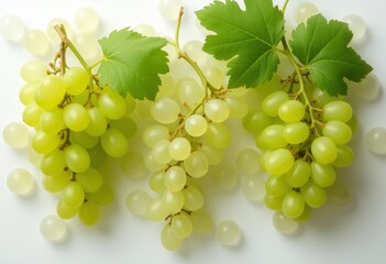  Green Grapes with Leaves on White Surface