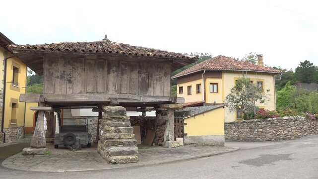Typical Asturian granary in a neighborhood of Cangas de Onis in Asturias, Spain - 345
