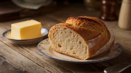 Sliced Bread and Butter on Vintage Table