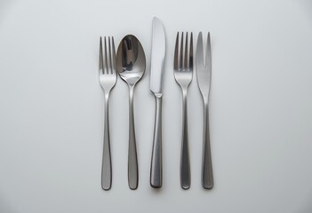  Complete Set of Four Stainless Steel Cutlery Pieces on White Surface