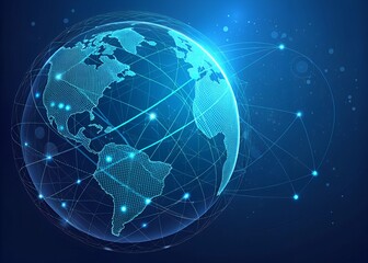 Naklejka premium a digital globe with a futuristic, technology-inspired design. The globe is illuminated in blue, with a network of interconnected lines
