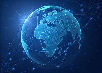 Fototapeta premium a digital globe with a futuristic, technology-inspired design. The globe is illuminated in blue, with a network of interconnected lines