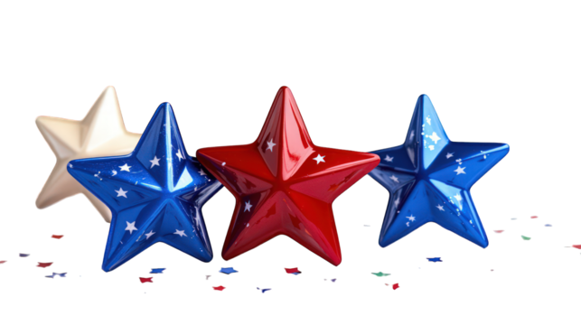 Festive Independence Day stars in patriotic colors, isolated on a white background. --ar 16:9