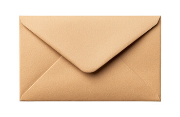 Brown kraft paper envelope with a V-shaped flap. The envelope has a smooth texture, sturdy paper material, and a minimalist design for letters or invitations. Isolated on transparent background, png.
