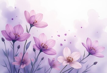Fototapeta premium Purple Crocus Flowers with Floating Petals on a Soft Purple Background