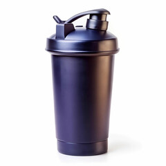 A sleek black shaker bottle for sports nutrition and vitamins,
