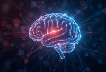 Fototapeta premium Brain with Glowing Red Neural Pathways on a Dark Background