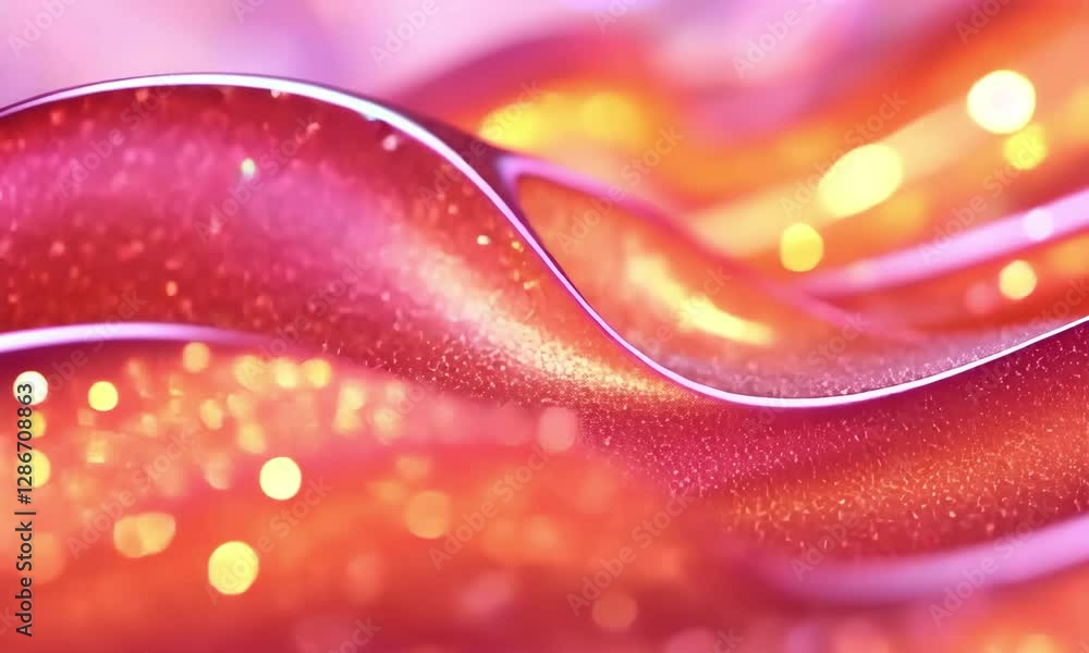 Fototapete Vibrant orange waves with sparkling glimmers swirl in an abstract display of color and movement