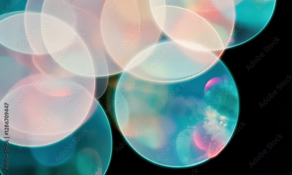 Poster Colorful light orbs create a mesmerizing display against a dark background