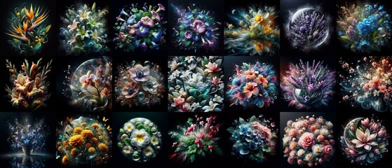 Blending of flowers with glass. AI generated illustration