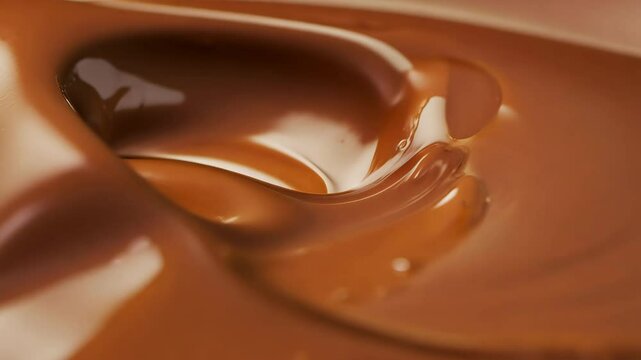Close-up of rich, melted caramel with a smooth and glossy texture, creating a delicious and visually appealing abstract background.
