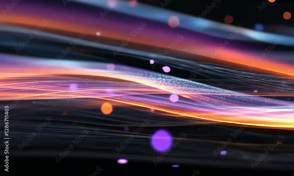 Poster Colorful light trails create mesmerizing visual effects in dark background