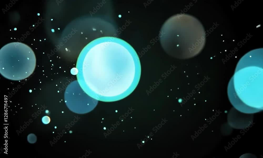 Poster Colorful glowing orbs create a captivating display of light in a dark setting during nighttime