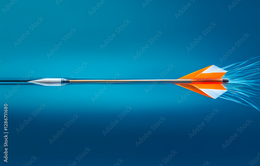 Poster arrow to the goal: a dynamically designed image of an arrow in flight, with vibrant orange fletching