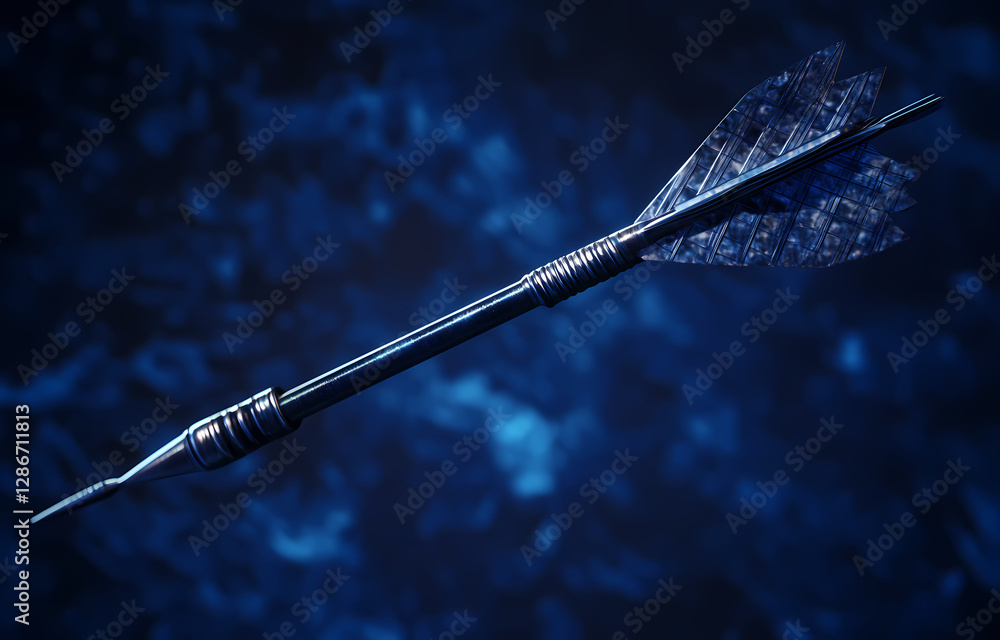 Poster intricate dart: a close-up view of a meticulously crafted dart, its sharp point and feathered flight