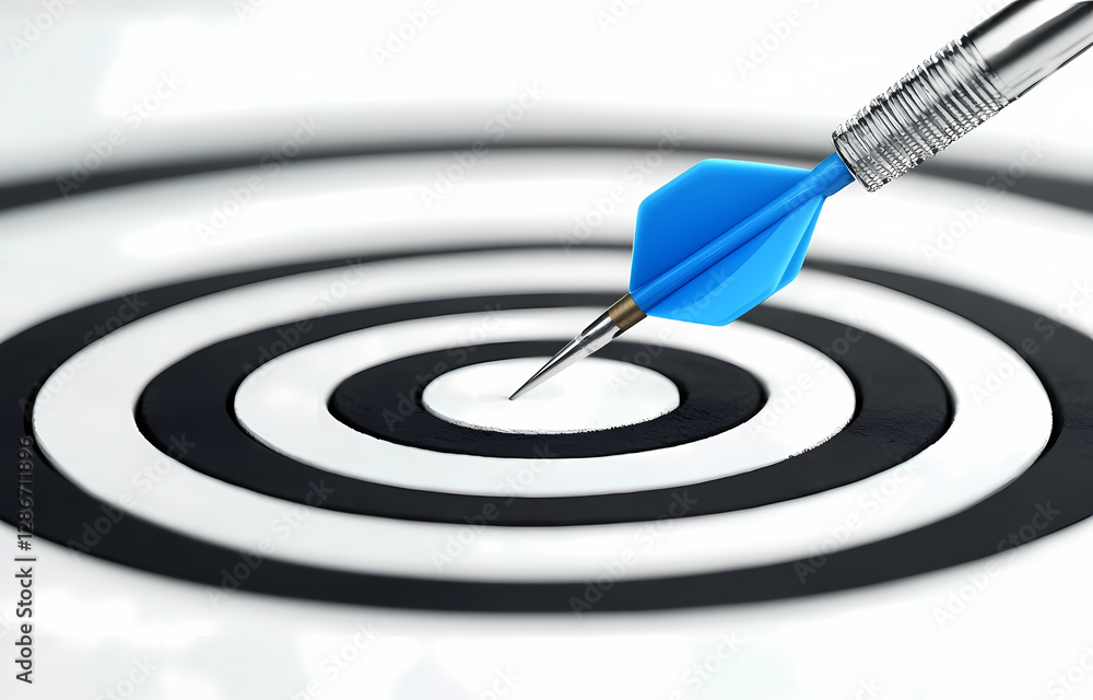 Poster bullseye precision: a close-up shot of a dart hitting the center of a dartboard, perfectly capturing
