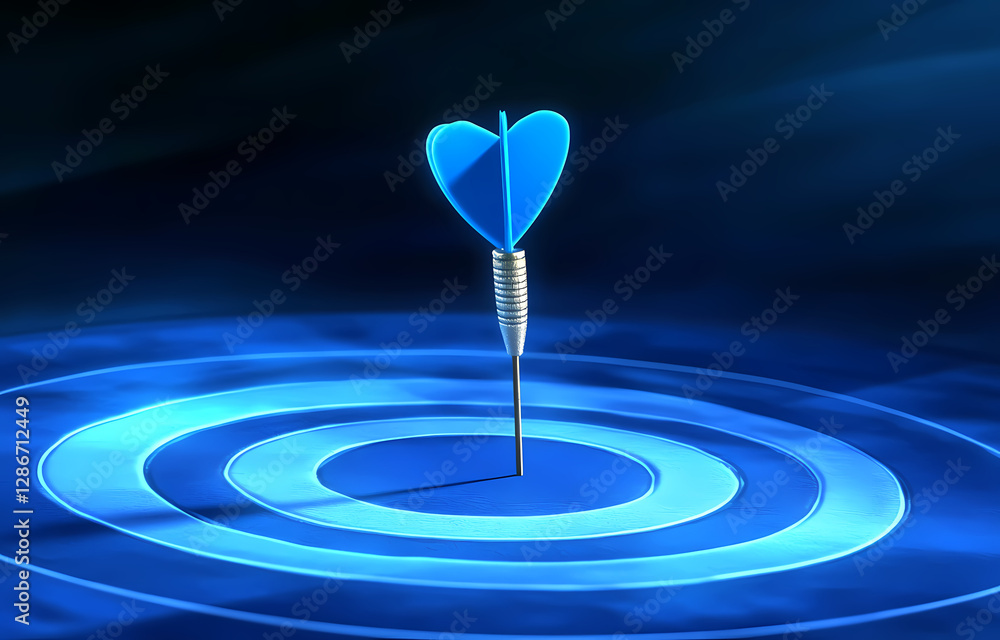 Poster precision and aim: a single dart strikes the bullseye of a target with precision, symbolizing accura