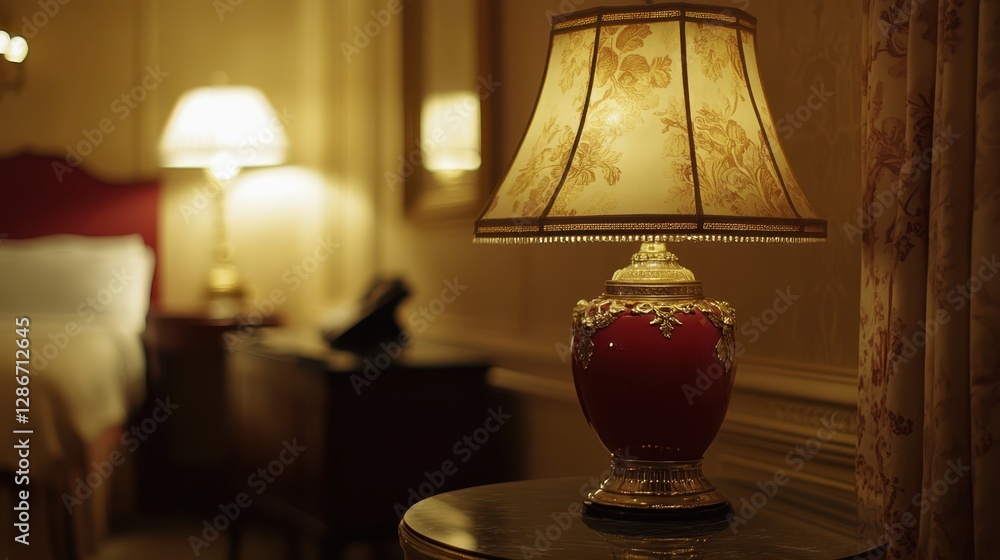 Poster a lamp illuminates a table within a cozy room, showcasing its warm glow and enhancing the inviting a
