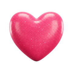 Highly detailed 3D render of vibrant pink glitter heart, isolated on transparent background
