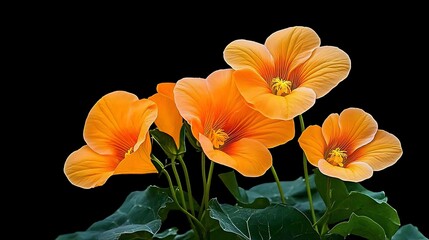 Obraz premium Vibrant Orange Flowers in a Dark Background: Close-up Photography AI Generated