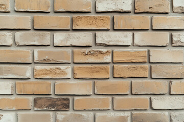 Obraz premium Brick wall background with beige bricks. Close-up of a brick wall texture