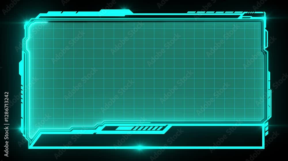 Poster technology hud neon frame loop animation. frame border hud element frame. hud viewfinder. futuristic