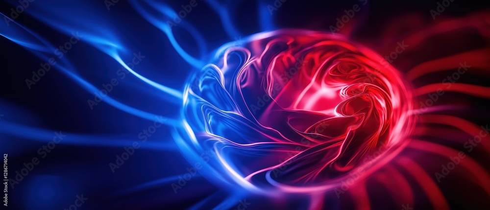 Poster high-speed light trails forming a digital vortex in bold colors and patterns