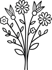 Wildflower bouquet line art vector illustration 