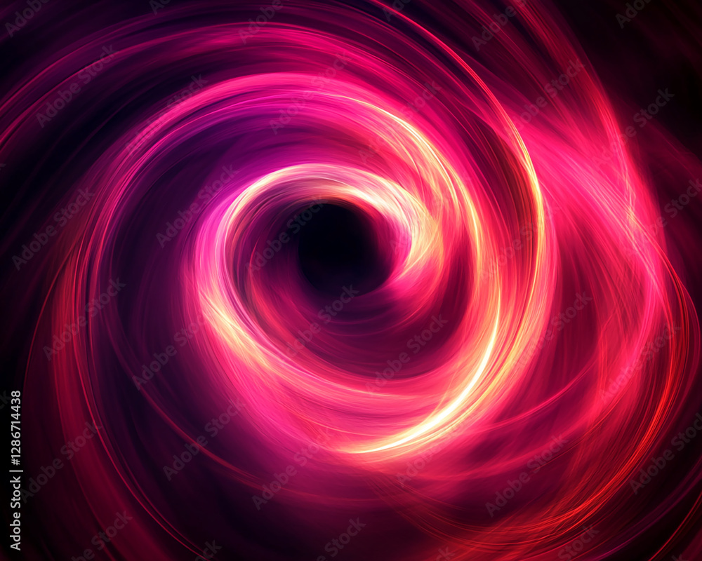 Poster abstract swirling pattern of glowing pink and purple lights with a sense of motion, symbolizing ener
