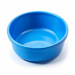 A simple blue plastic water bowl, isolated on a white background