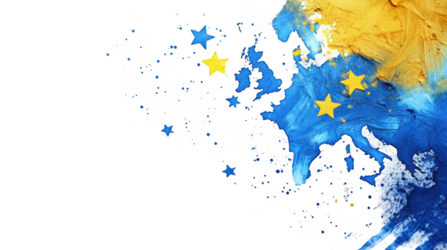 Europe Day PNG File – Map of Europe with Blue and Yellow Theme, Isolated on White