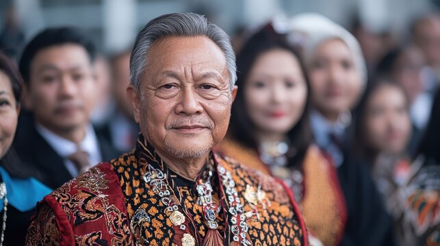 Senior Man in Traditional Attire at Ceremony