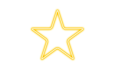 Glowing neon star shape. Isolated on transparent background. Bright yellow neon light. Futuristic...