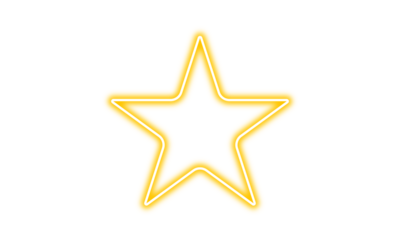 Glowing neon star shape. Isolated on transparent background. Bright yellow neon light. Futuristic star design. Neon glowing star frame. Shining star icon for decoration and design. PNG
