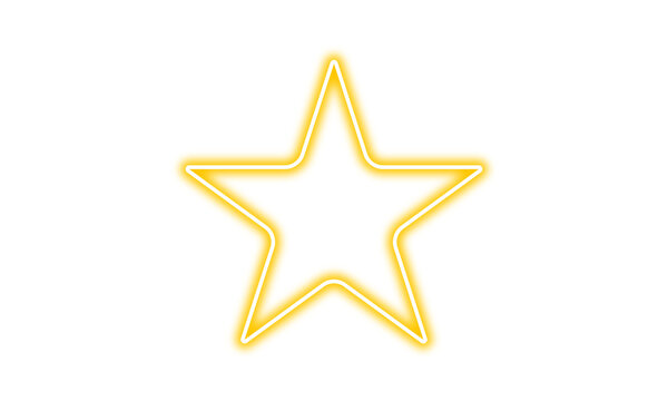 Glowing neon star shape. Isolated on transparent background. Bright yellow neon light. Futuristic star design. Neon glowing star frame. Shining star icon for decoration and design. PNG
