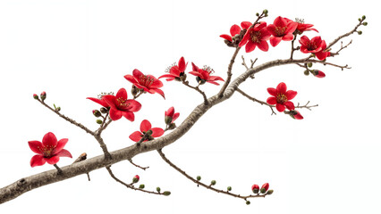 Fototapeta premium Scarlet Bloom: Bombax Ceiba Flowers on a Bare Branch.