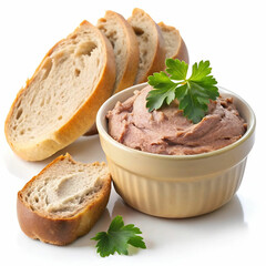 A delicious bowl of pate accompanied by slices of bread