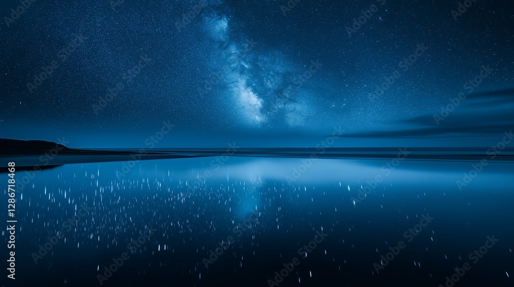 Sticker A night sky reflecting perfectly on a still ocean