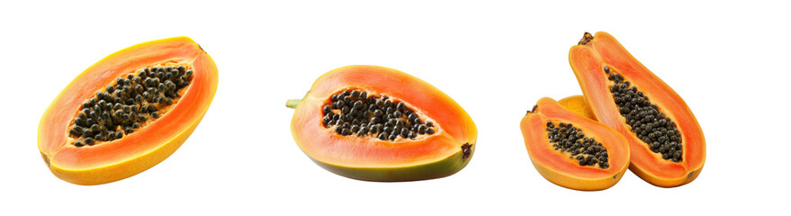 Fresh Papaya Slices Displayed on a Clean White Background