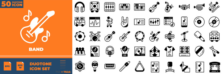 Band Duotone Editable Icons set. Vector illustration in modern thin duotone style of band icons: music, live, orchestra, etc