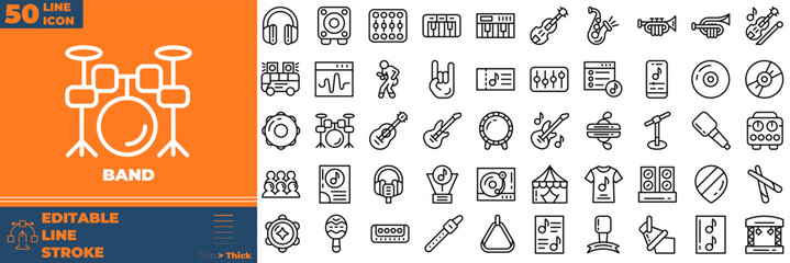 Band Line Editable Icons set. Vector illustration in modern thin line style of band icons: music, live, orchestra, etc