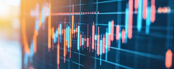 A colorful financial graph displaying fluctuating data trends in a modern digital format with bright colors and dynamic lines.