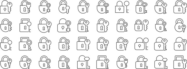 Lock and Key Modern Outline Style Icons for Design, Cards, Apps, Social Networks