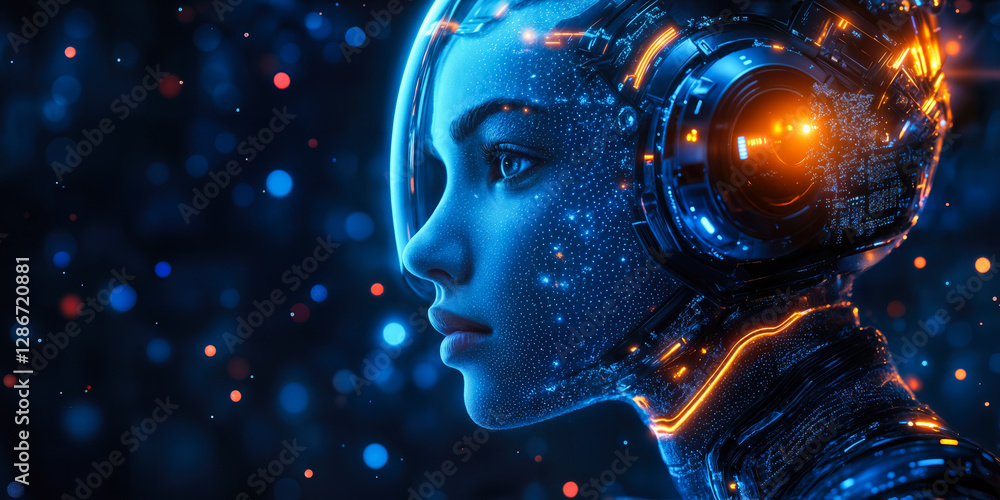 Poster futuristic ai-driven technology in everyday security systems showcasing personalized and practical a