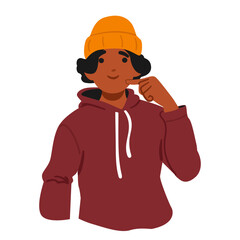 Thoughtful teenage boy cartoon character with contemplation look portrait isolated on white