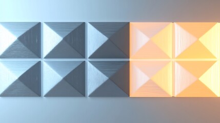 Fototapeta premium Soft light illuminates geometric pyramid tiles arranged in cool and warm tones. AI Generated