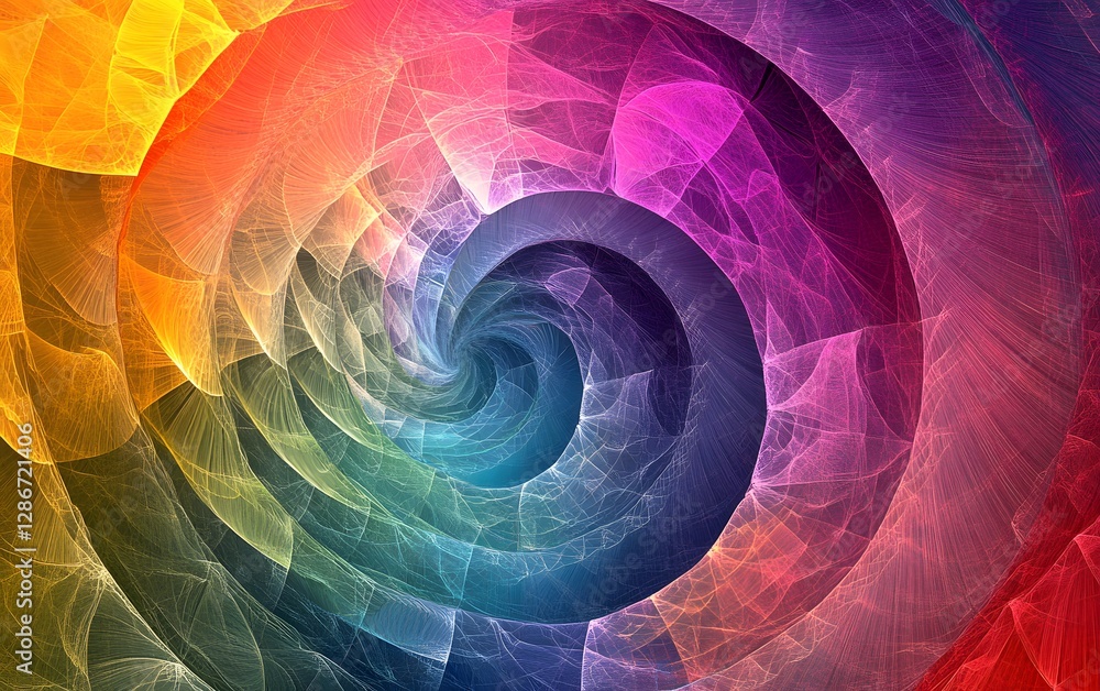Poster a vibrant and colorful abstract spiral design that flows seamlessly through a spectrum of hues, crea